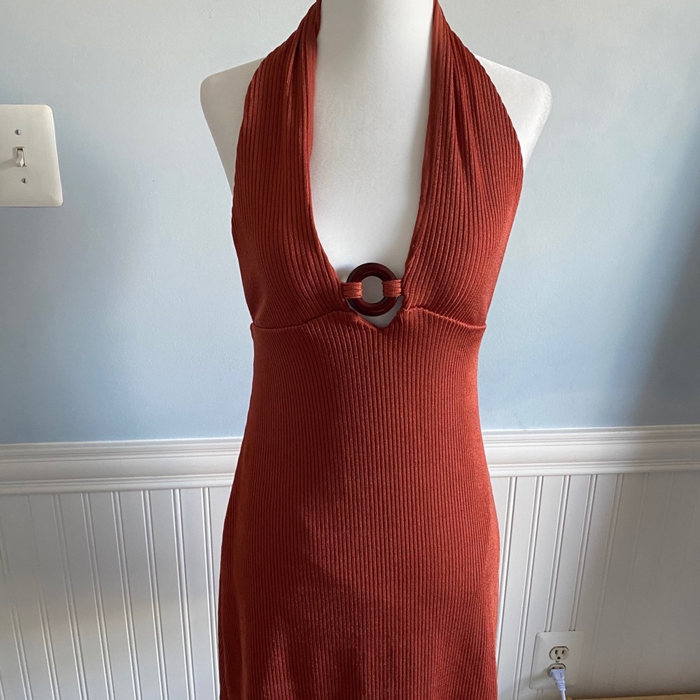 Burnt Orange Halter Dress